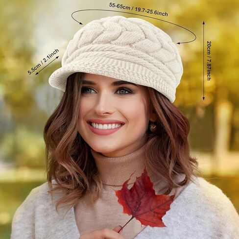 Loritta Womens Winter Beanie Hats Thick Warm Knitted Chunky Soft Slouchy Cap with Visor Brim in Saudi Arabia