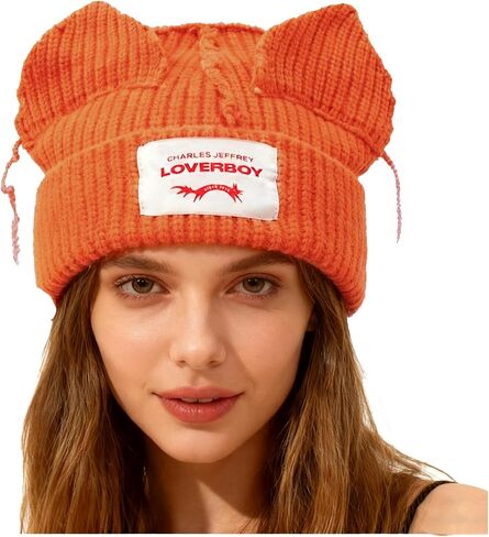 Knitted Beanie Hat for Women Men Cute Bunny Long Ear Hat Slouchy Cat Ear Hat Crochet Fluffy Winter Warm Rabbit Y2k Skull Cap in Saudi Arabia