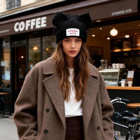 Knitted Beanie Hat for Women Men Cute Bunny Long Ear Hat Slouchy Cat Ear Hat Crochet Fluffy Winter Warm Rabbit Y2k Skull Cap in Saudi Arabia