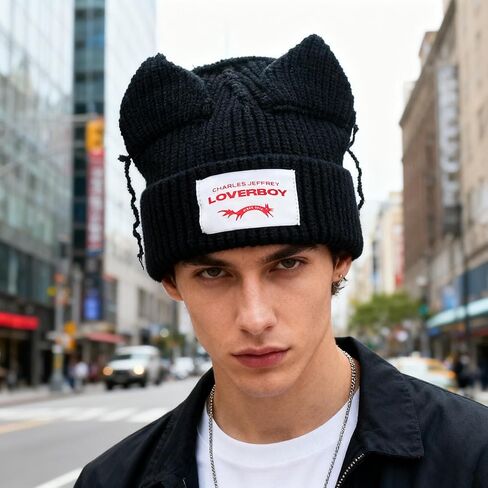 Knitted Beanie Hat for Women Men Cute Bunny Long Ear Hat Slouchy Cat Ear Hat Crochet Fluffy Winter Warm Rabbit Y2k Skull Cap in Saudi Arabia
