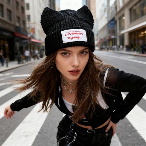 Knitted Beanie Hat for Women Men Cute Bunny Long Ear Hat Slouchy Cat Ear Hat Crochet Fluffy Winter Warm Rabbit Y2k Skull Cap in Saudi Arabia