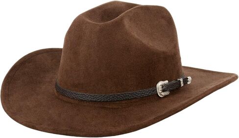 Cowboy Hat for Women and Men, Women Men Classic Felt Wide Brim Western Cowboy Cowgirl Hat with Belt Buckle(Brown) in Saudi Arabia