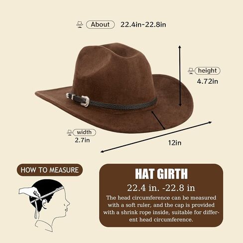 Cowboy Hat for Women and Men, Women Men Classic Felt Wide Brim Western Cowboy Cowgirl Hat with Belt Buckle(Brown) in Saudi Arabia