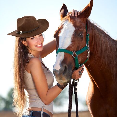 Cowboy Hat for Women and Men, Women Men Classic Felt Wide Brim Western Cowboy Cowgirl Hat with Belt Buckle(Brown) in Saudi Arabia