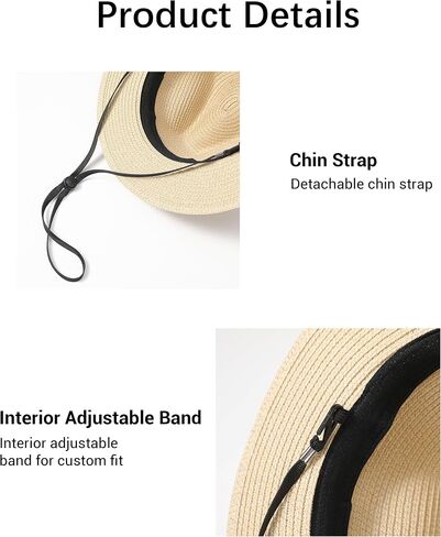 قبعات شاطئ Dofowork للنساء - قطرات Sun Straw Fedora للنساء ، ومستحضرات Sun Hat القابلة للتعبئة مع حزام الذقن ، UPF 50+ in Kuwait