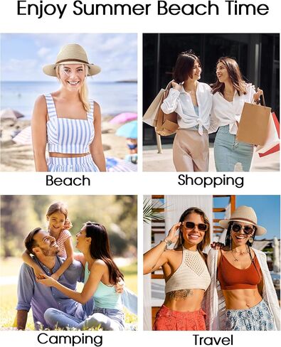 قبعات شاطئ Dofowork للنساء - قطرات Sun Straw Fedora للنساء ، ومستحضرات Sun Hat القابلة للتعبئة مع حزام الذقن ، UPF 50+ in Kuwait