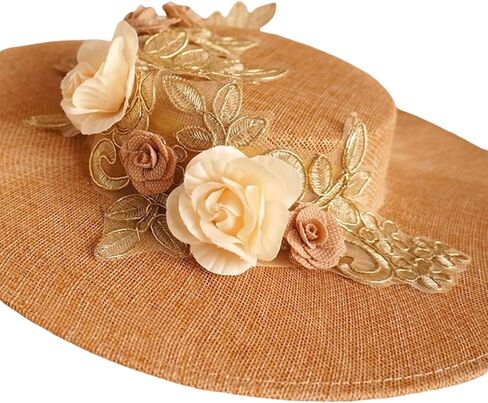 البنات نساء شاي الحزب قبعة شمس ، شرائط فيكتورية زهرة زهرة قبعة مسطحة مع القوس واسعة الحافة لوليتا بونيه غطاء in Kuwait