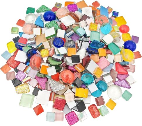 500g/1.1lb 210pcs Glass Mosaic Tiles,Mixed Colour Glass Mosaic Tiles for Crafts，Square Mosaic Tiles for Home Decoration or DIY Crafts,Iridescent Mosaic Glass Tiles (Iridescent Mixed Color, 0.59 inch) in Kuwait
