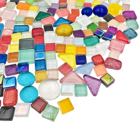 500g/1.1lb 210pcs Glass Mosaic Tiles,Mixed Colour Glass Mosaic Tiles for Crafts，Square Mosaic Tiles for Home Decoration or DIY Crafts,Iridescent Mosaic Glass Tiles (Iridescent Mixed Color, 0.59 inch) in Kuwait