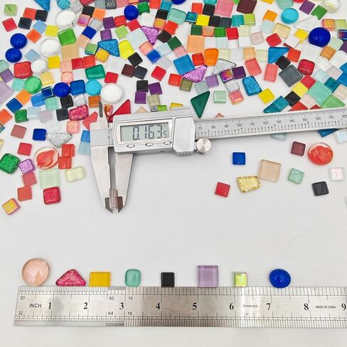 500g/1.1lb 210pcs Glass Mosaic Tiles,Mixed Colour Glass Mosaic Tiles for Crafts，Square Mosaic Tiles for Home Decoration or DIY Crafts,Iridescent Mosaic Glass Tiles (Iridescent Mixed Color, 0.59 inch) in Kuwait