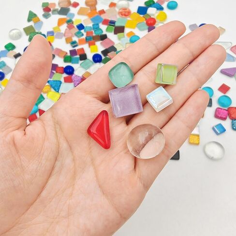 500g/1.1lb 210pcs Glass Mosaic Tiles,Mixed Colour Glass Mosaic Tiles for Crafts，Square Mosaic Tiles for Home Decoration or DIY Crafts,Iridescent Mosaic Glass Tiles (Iridescent Mixed Color, 0.59 inch) in Kuwait