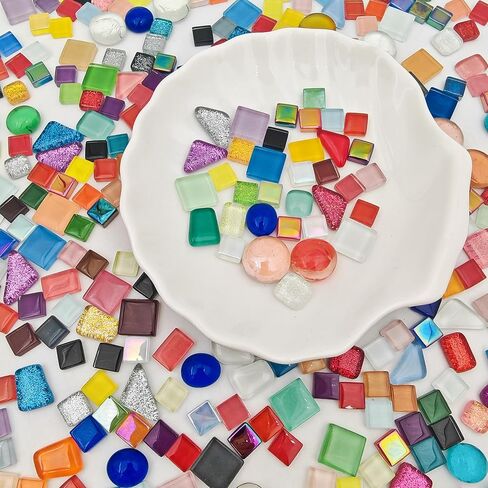 500g/1.1lb 210pcs Glass Mosaic Tiles,Mixed Colour Glass Mosaic Tiles for Crafts，Square Mosaic Tiles for Home Decoration or DIY Crafts,Iridescent Mosaic Glass Tiles (Iridescent Mixed Color, 0.59 inch) in Kuwait