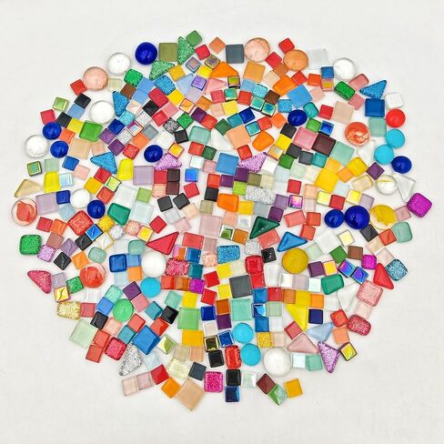 500g/1.1lb 210pcs Glass Mosaic Tiles,Mixed Colour Glass Mosaic Tiles for Crafts，Square Mosaic Tiles for Home Decoration or DIY Crafts,Iridescent Mosaic Glass Tiles (Iridescent Mixed Color, 0.59 inch) in Kuwait