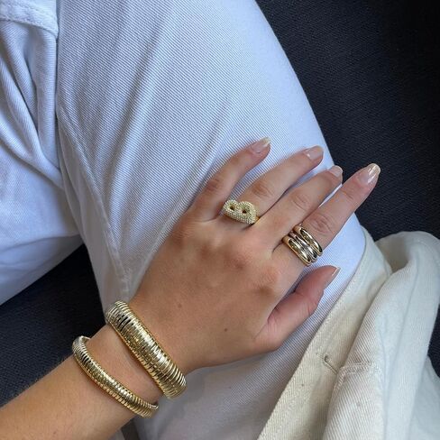 خاتم Moxie المميز للنساء - خاتم عصري مكدس من المعدن المختلط مطلي بالذهب، لا يسبب الحساسية، حلقات قابلة للتكديس، مجوهرات يومية متينة، عصري in Kuwait