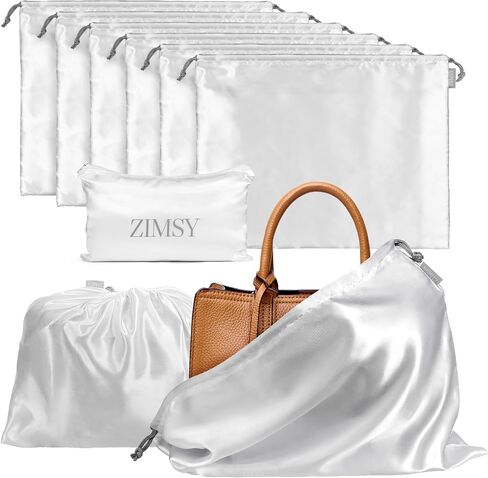 6-Pack Dust Bags for Handbags, White Satin Large Drawstring Pouch for Designer Bags, Purse Dust Bags, Shoes Boots and Accessories, Handbag Storage for Travel (19.6×15.7 inch) - Extra zipper bag incl. in Saudi Arabia