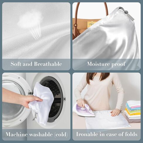 6-Pack Dust Bags for Handbags, White Satin Large Drawstring Pouch for Designer Bags, Purse Dust Bags, Shoes Boots and Accessories, Handbag Storage for Travel (19.6×15.7 inch) - Extra zipper bag incl. in Saudi Arabia