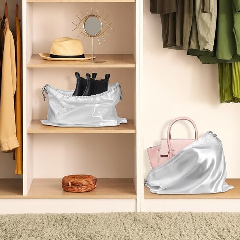 6-Pack Dust Bags for Handbags, White Satin Large Drawstring Pouch for Designer Bags, Purse Dust Bags, Shoes Boots and Accessories, Handbag Storage for Travel (19.6×15.7 inch) - Extra zipper bag incl. in Saudi Arabia