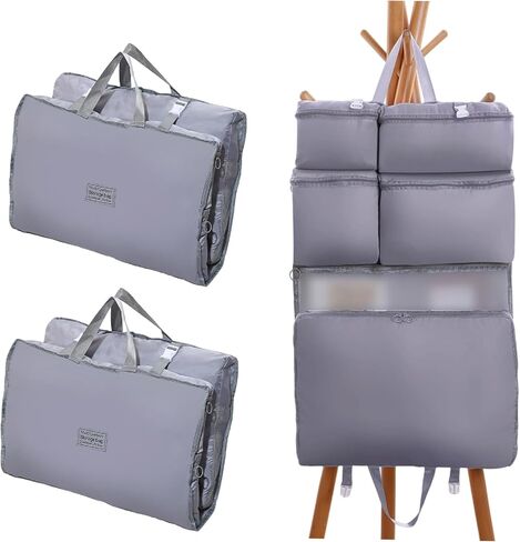 7 Set Packing Cubes Luggage Packing Organizers for Travel Accessories,Clothing Underwear Bag,Multi-layer storage bag,Hanging Pack-ing Cube, Foldable Travel Organizer grey in Saudi Arabia