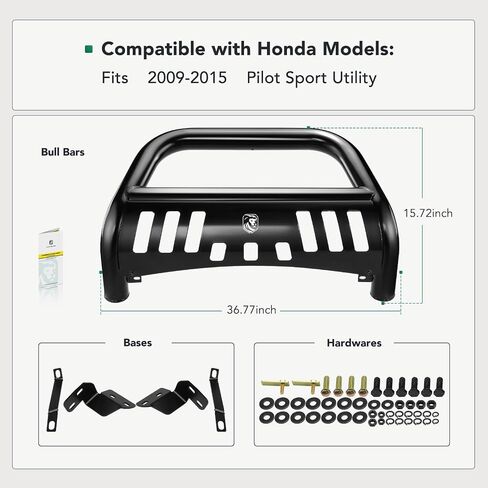 YHTAUTO 3" Bull Bar Push Bar with Skid Plate Light Mount Fit Honda Models, Pilot 2009-2015 Sport Utility, Alloy Steel Brush Guard for Truck Front Bumper Off Road Accessories in Saudi Arabia