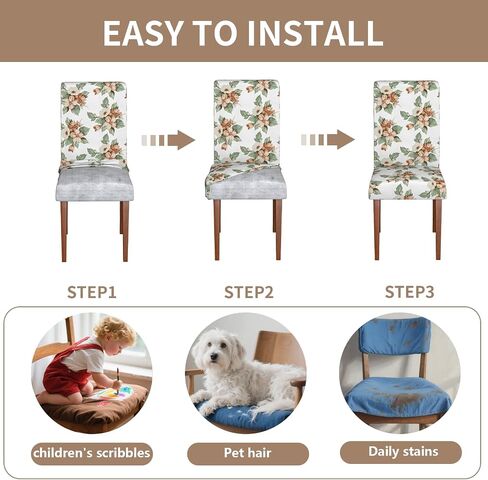 Dining Room Chair Covers,Soft Removable Washable,Dining Room Chair Covers Set of 4,Printed,Floral Pattern,Pet Friendly Furniture Protector Seat Cover,Universal Fit for Hotel (Flower-BB, 4PC) in Kuwait