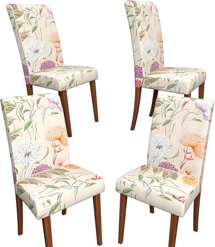 Dining Room Chair Covers,Soft Removable Washable,Dining Room Chair Covers Set of 4,Printed,Floral Pattern,Pet Friendly Furniture Protector Seat Cover,Universal Fit for Hotel (Flower-BB, 4PC) in Kuwait
