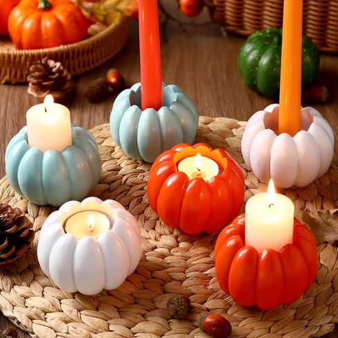 Honeydak 6 PCS Pumpkin Tealight Candle Holders مجموعة راتنج 2 في 1 Candlestick Base Base Orange Pumpkin Candlestick Absolds for Bailar & Taper Candles Table Concerce Fall Decor in Saudi Arabia
