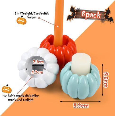 Honeydak 6 PCS Pumpkin Tealight Candle Holders مجموعة راتنج 2 في 1 Candlestick Base Base Orange Pumpkin Candlestick Absolds for Bailar & Taper Candles Table Concerce Fall Decor in Saudi Arabia