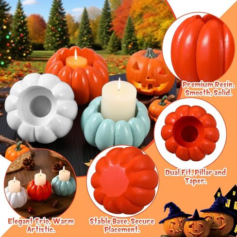 Honeydak 6 PCS Pumpkin Tealight Candle Holders مجموعة راتنج 2 في 1 Candlestick Base Base Orange Pumpkin Candlestick Absolds for Bailar & Taper Candles Table Concerce Fall Decor in Saudi Arabia