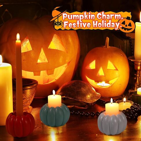 Honeydak 6 PCS Pumpkin Tealight Candle Holders مجموعة راتنج 2 في 1 Candlestick Base Base Orange Pumpkin Candlestick Absolds for Bailar & Taper Candles Table Concerce Fall Decor in Saudi Arabia