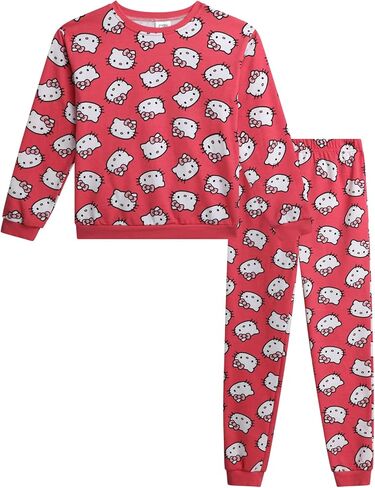 Hello Kitty Girls' Pants Set - 2 Piece Crewneck Sweatshirt and Fleece Pants - Matching Outfit for Girls (2T-12), Size 5-6, White/Aurora Pink in Kuwait