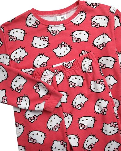 Hello Kitty Girls' Pants Set - 2 Piece Crewneck Sweatshirt and Fleece Pants - Matching Outfit for Girls (2T-12), Size 5-6, White/Aurora Pink in Kuwait