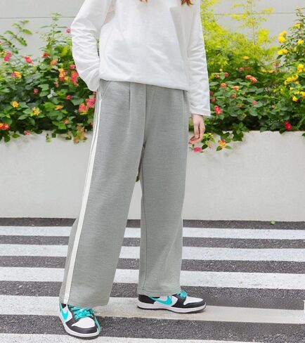 Side Striped Casual Wide Leg Sports Pants for Teenage Girls - Comfortable Elastic Waistband in Saudi Arabia