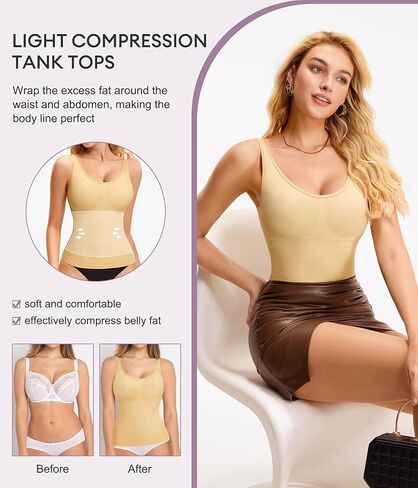 YERKOAD Compression Tanks for Women Shapewear Tank Tops Seamless Tummy Control Tank Top Scoop Neck Camisole Tops in Kuwait