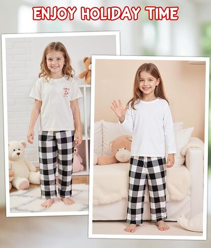 HONGTEYA Girls Christmas Pants with Pockets Soft Long Loose Kids Plaid Bottom Indoor Outdoor Xmas Holiday 8-14 Years in Saudi Arabia