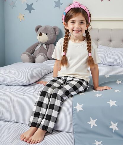 HONGTEYA Girls Christmas Pants with Pockets Soft Long Loose Kids Plaid Bottom Indoor Outdoor Xmas Holiday 8-14 Years in Saudi Arabia