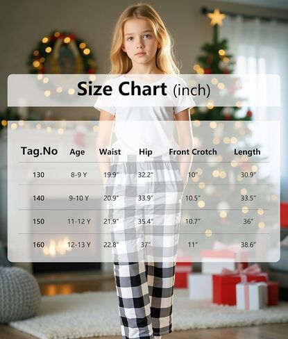 HONGTEYA Girls Christmas Pants with Pockets Soft Long Loose Kids Plaid Bottom Indoor Outdoor Xmas Holiday 8-14 Years in Saudi Arabia