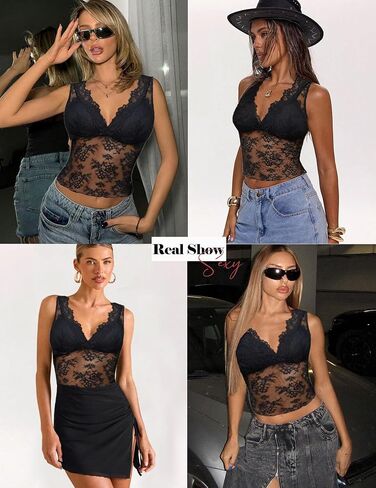 Avidlove Lace Tops for Women V Neck Tank Tops Sexy Sheer Y2k Crop Tops for Going Out Concert in Saudi Arabia