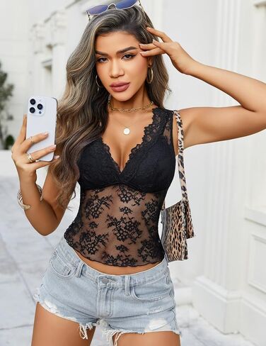 Avidlove Lace Tops for Women V Neck Tank Tops Sexy Sheer Y2k Crop Tops for Going Out Concert in Saudi Arabia