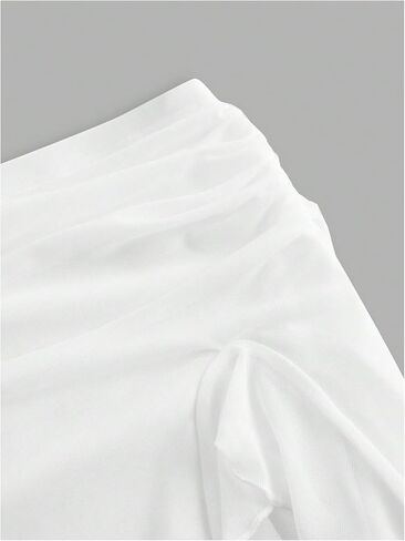 WDIRARA Women's Ruched Ruffle High Slit Midi Skirt Elastic Waist Asymmetrical Hem Skirts in Saudi Arabia