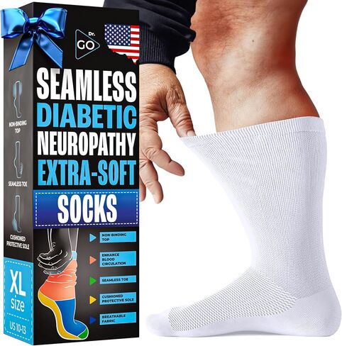 DR. GO Neuropathy Diabetic Socks for Men Crew Size Seamless Non Binding Socks 4 Pairs Black White in Saudi Arabia