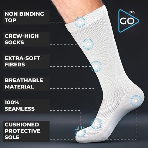 DR. GO Neuropathy Diabetic Socks for Men Crew Size Seamless Non Binding Socks 4 Pairs Black White in Saudi Arabia