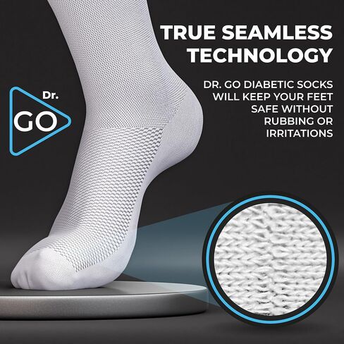 DR. GO Neuropathy Diabetic Socks for Men Crew Size Seamless Non Binding Socks 4 Pairs Black White in Saudi Arabia