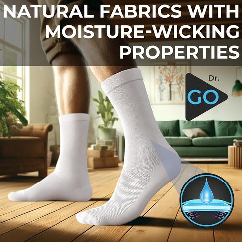 DR. GO Neuropathy Diabetic Socks for Men Crew Size Seamless Non Binding Socks 4 Pairs Black White in Saudi Arabia