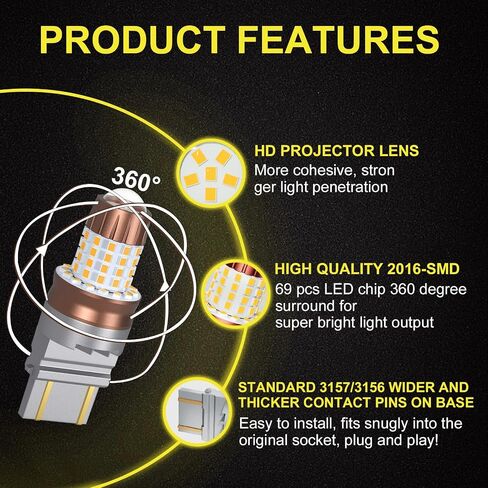 3157 مصباح LED للأضواء العكسية ، رقائق LED ساطعة 69-SMD 600 ٪ أكثر إشراقا 3156 3056 3057 4157 3047 4057 3457 للنسخ الاحتياطي عكس ذيل أضواء الفرامل (أبيض) in Saudi Arabia