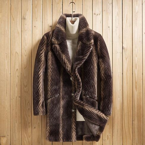 معطف Men Faux Mink Mid-Length مفتوح الأمام الواحد المفرد الصدري المصنوع من طية صدر شتوية عكسية تصميم فرو سترة رجال in Kuwait