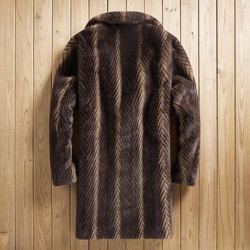 معطف Men Faux Mink Mid-Length مفتوح الأمام الواحد المفرد الصدري المصنوع من طية صدر شتوية عكسية تصميم فرو سترة رجال in Kuwait