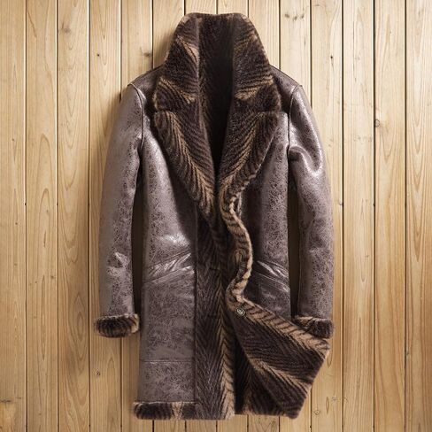 معطف Men Faux Mink Mid-Length مفتوح الأمام الواحد المفرد الصدري المصنوع من طية صدر شتوية عكسية تصميم فرو سترة رجال in Kuwait