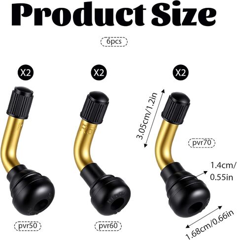 Tubeless Valve Stems 6 Pcs PVR50/PVR60/PVR70 Brass Stem Tubeless Tire Valve Stems 90 Degree Angled Tubeless-Valve for Motorcycle Scooter ATV Go Kart Fits Tubeless-Tire Rim in Saudi Arabia