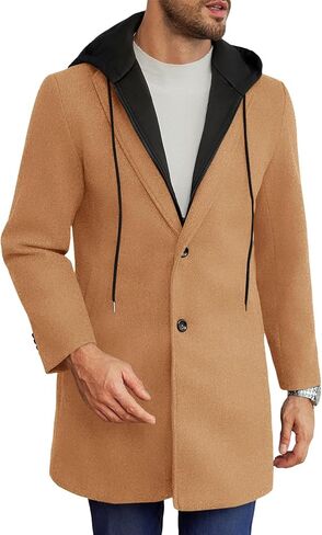 معطف Runcati Mens Trench Single Single Breaded Mid-Long Pea Coat Classic Winter Business Jacket مع غطاء قابلة للفصل in Saudi Arabia