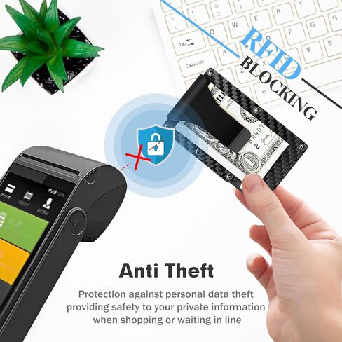 محفظة ألياف الكربون للرجال - حامل بطاقة حظر RFID ضئيل للغاية مع مقطع المال | تصميم الجيب الأمامي الرفيع للغاية للأعمال اليومية والاستخدام غير الرسمي in Saudi Arabia
